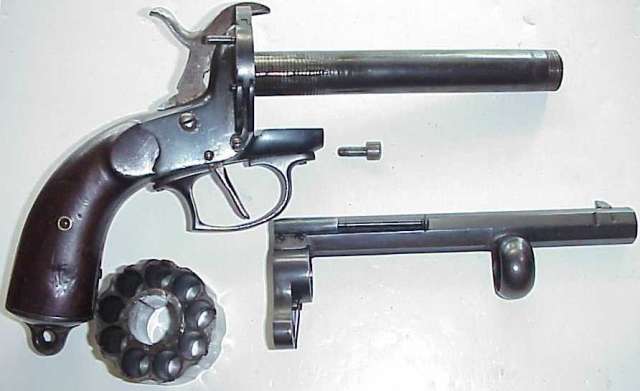 Неполная разборка револьвера LeMat под шпилечный патрон